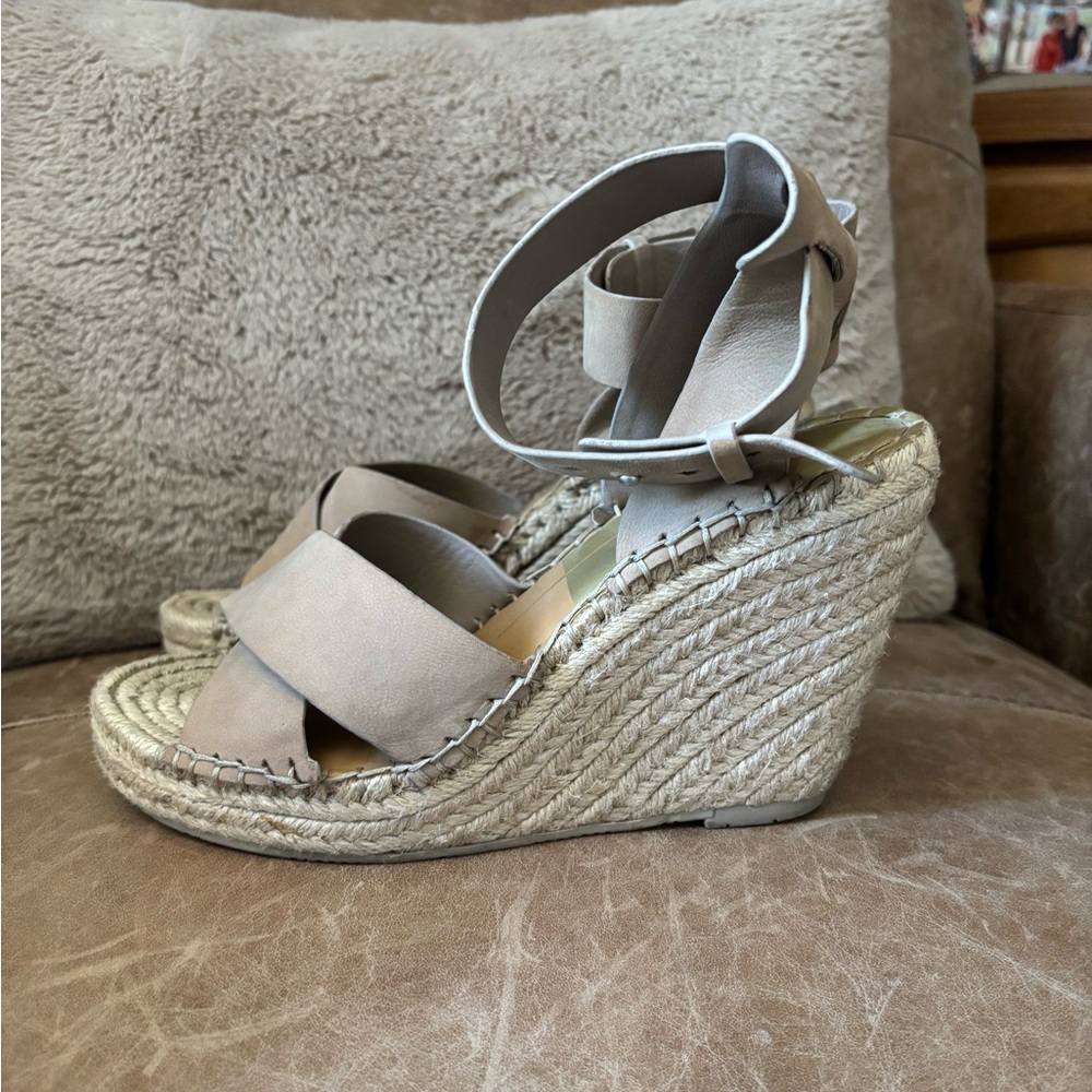 Dolce Vita Wedge Espadrille Heels in Beige with Ankle Straps